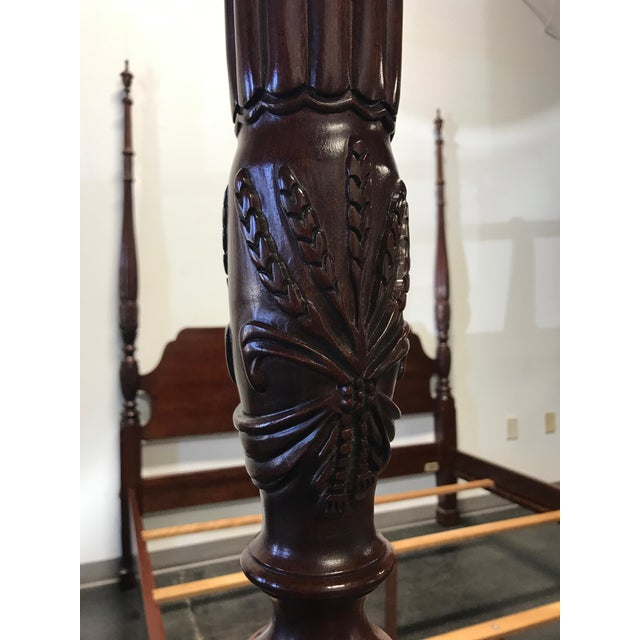 Ethan Allen Court Cherry Wheat Carved Four Poster Bed Queen