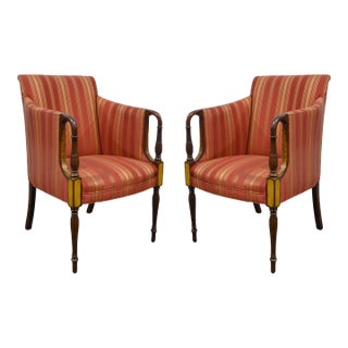 Pair Southwood Finely Inlaid Sheraton / Federal Armchairs For Sale