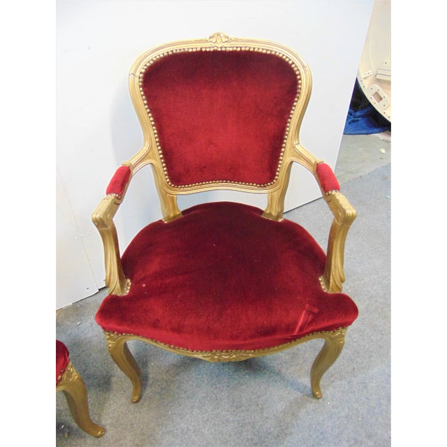 Gold Louis XV Gold Gilt Red Velvet Chairs - a Pair For Sale - Image 8 of 9