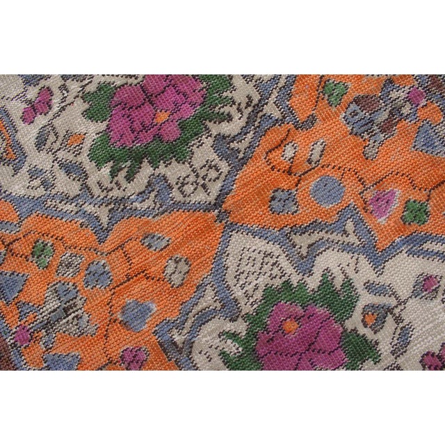 Shabby Chic 1990's Vintage Orange/Blue Wool Rug - 4'9'' X 9'11'' For Sale - Image 4 of 10