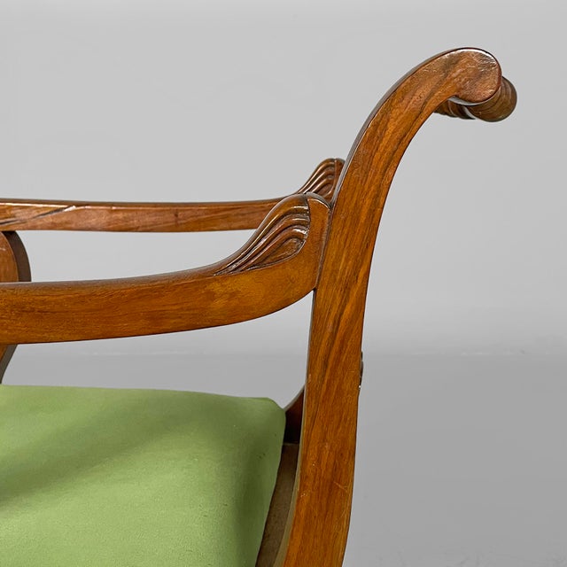 19th Century Italian Armchairs in Green Fabric and Wood, 1930s, Set of 2 For Sale - Image 12 of 18