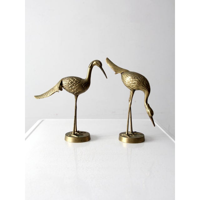 Mid Century Brass Cranes Figurines Pair For Sale - Image 4 of 12