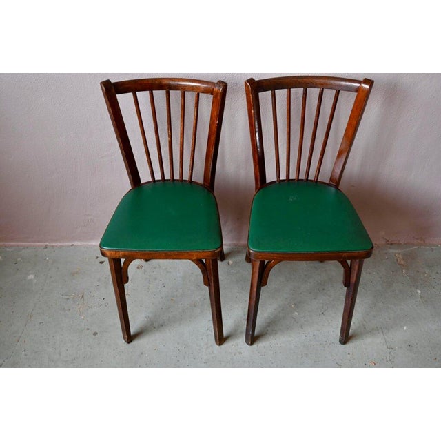 Wood Set of Baumann Chairs in Beech and Green Leatherette For Sale - Image 7 of 13