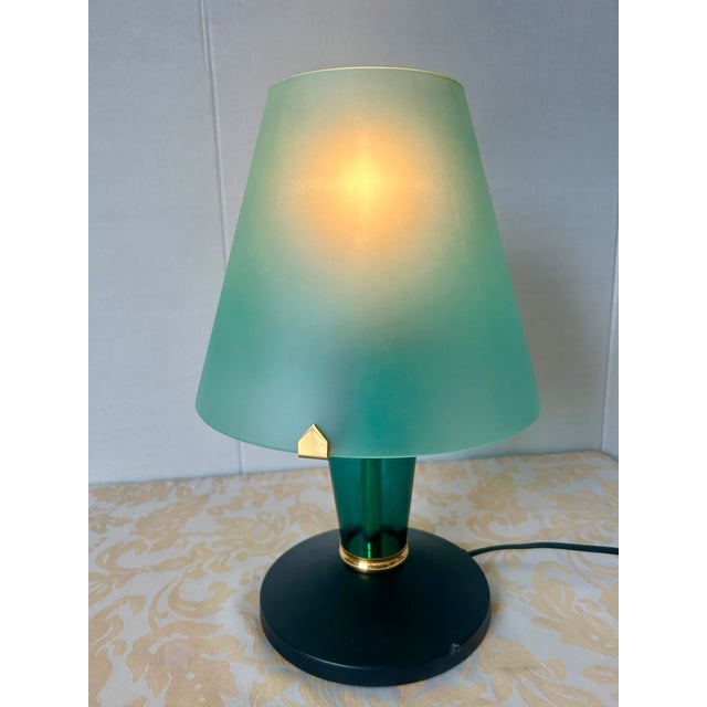 Original blown glass lamp from the 1980s, all original. The different shades of green glass pair beautifully together and...
