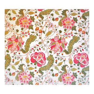 1 of 4 Yards Thibaut Designer Fabric in Red on Cream "Dorchester" For Sale