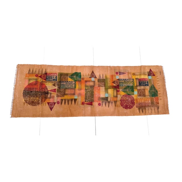 Large French Abstract Wall Hanging Tapestry in Jute with Textile Lithograph by Serge Arnoux, 1960s For Sale - Image 10 of 14