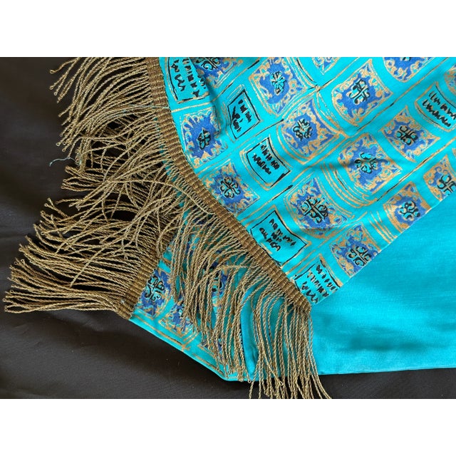 Vintage Silk Table Runner With Gold Bullion Tassels For Sale - Image 9 of 11