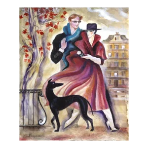 Walking With White Rose, Erik Freyman Watercolor With Pastels on Paper, Signed in Pen