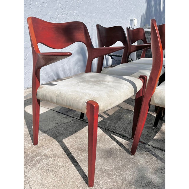 Mid 20th Century Danish Mid Century Modern Dining Chairs | Set of Five Including Two Armchairs by Niels Otto Møller For Sale - Image 5 of 17