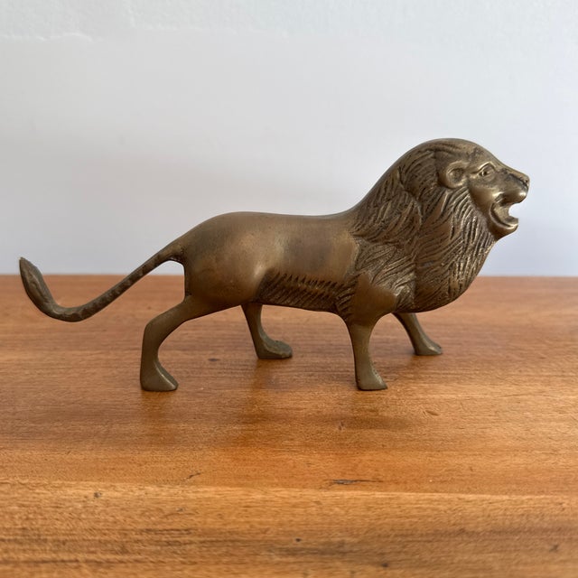 Metal 1980s Solid Brass Lion Figurine For Sale - Image 7 of 7