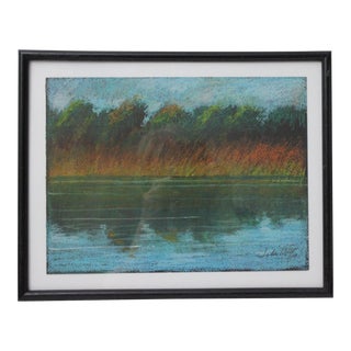 2009 "River of Grass, Everglades" Oil Pastel Marsh Landscape Drawing by John Elliot, Framed For Sale