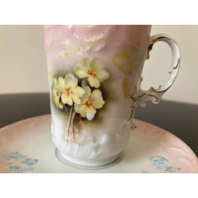 Late 19th Century Antique Austrian Belle Epoque Pink Floral Porcelain Coffee Espresso Tea Cup and Saucer by Carlsbad, Ca. 19th Century For Sale - Image 5 of 12