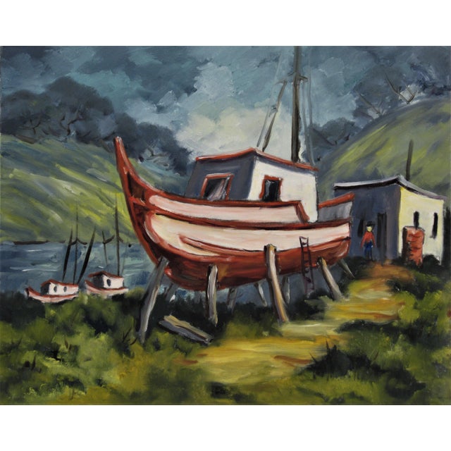Clifford Holmes, Landscape with Boats, Circa 1950 For Sale