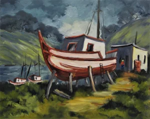 Clifford Holmes, Landscape with Boats, Circa 1950