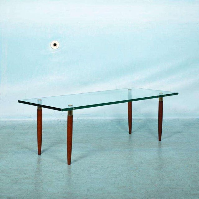 Mid-Century Modern Vintage Coffee Table in Glass, Teak & Brass For Sale - Image 3 of 4