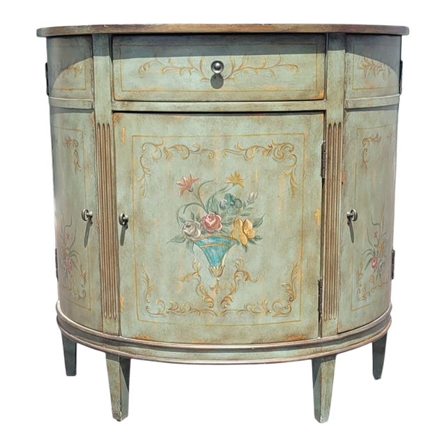 Vintage Adams Style Demilune Moss Green Credenza For Sale