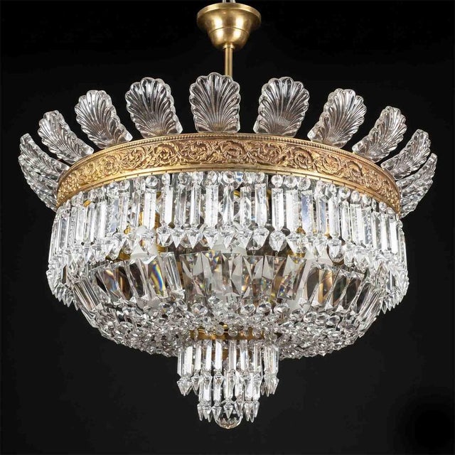 Large Italian Gilded Bronze and Crystal 6-Light Chandelier, 1960s For Sale - Image 3 of 16
