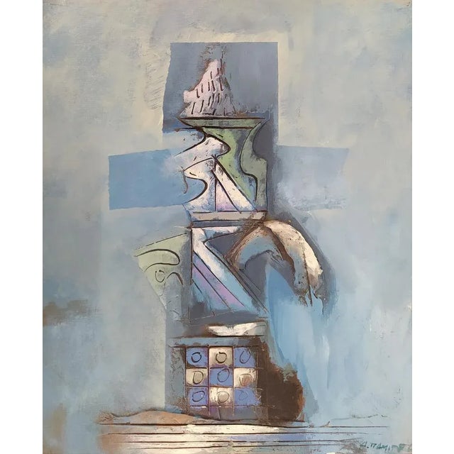Blue Hector Ramirez Ortega, Composition, 1990, Mixed Media on Canvas For Sale - Image 8 of 8