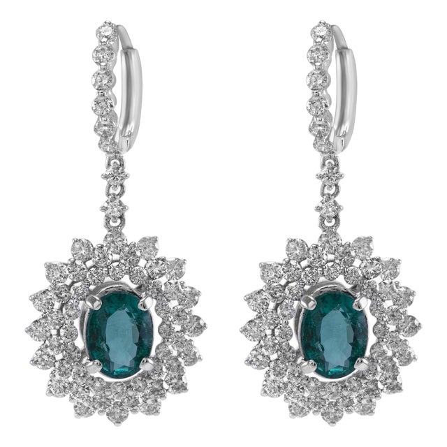 4.52ctt Oval Emerald & Diamond Drop Necklace 18-Karat White Gold, Pair For Sale
