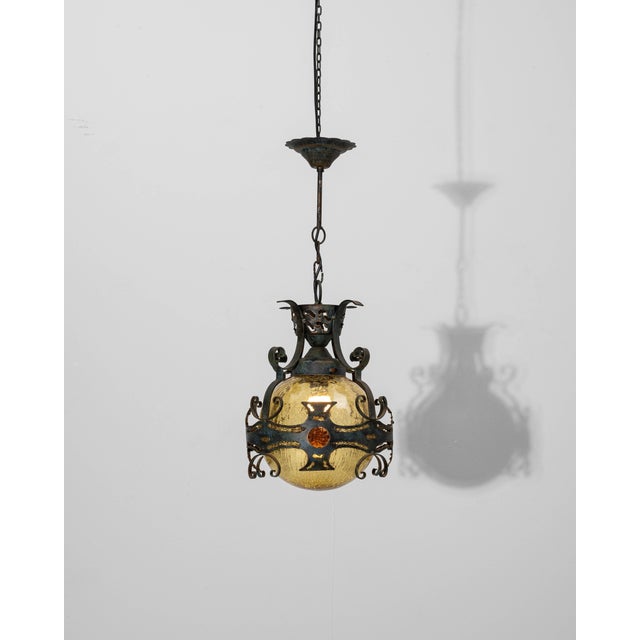 20th Century Brutalist Dutch Hammered Iron Pendant Lamp For Sale In Greensboro - Image 6 of 18
