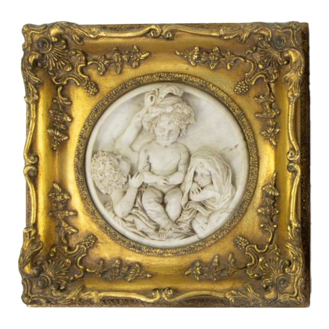High Relief Marble Plaque of Children With Giltwood Frame - Enrico Braga For Sale