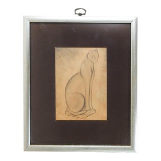 Vintage Mid 20th Century Cat Drawing For Sale