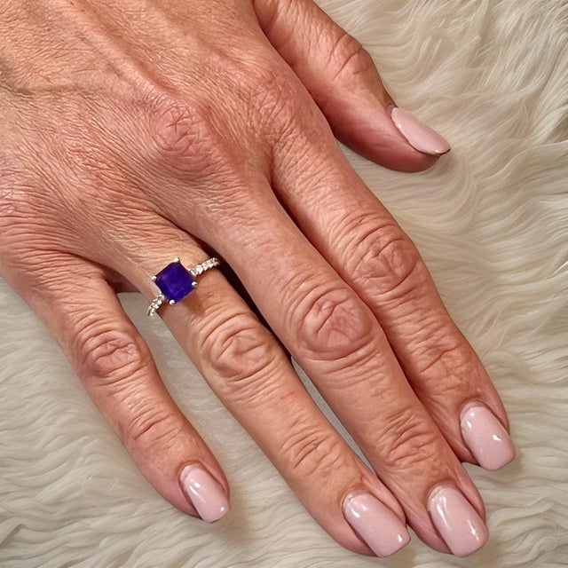 Natural Sapphire Diamond Ring 14k W Gold 3.18 TCW Certified, , Size 7 For Sale - Image 14 of 18