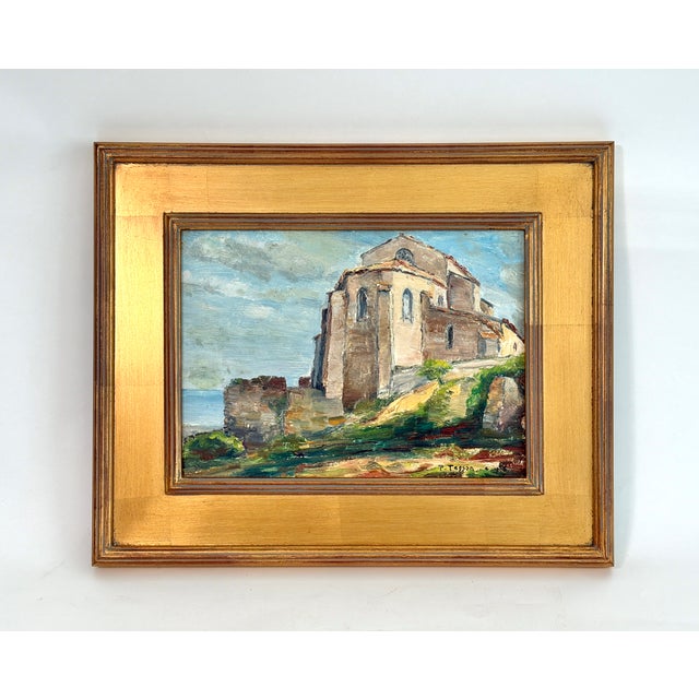 This impressionist oil painting on board signed and date 4/1953 by the artist is characteristic of mid-century European...