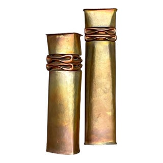 Vintage Thomas Roy Markusen Sculptural Metal Vases – Set of 2 For Sale