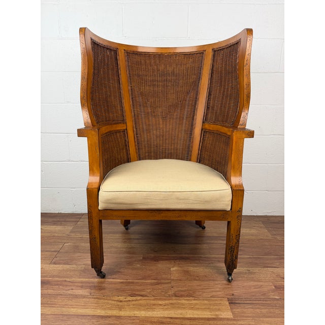 Ralph Lauren For Henredon Wicker Wingback Barrel Chair Dimensions: 45.50”h x 29.25”w x 27.25”d Seat: 18”h x 22.50”w x 22”d...