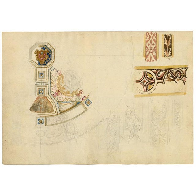 Josef Kott, Painted Facade of a House in Genoa via San Matteo 10, 1800s, Graphite and Paper For Sale - Image 6 of 7
