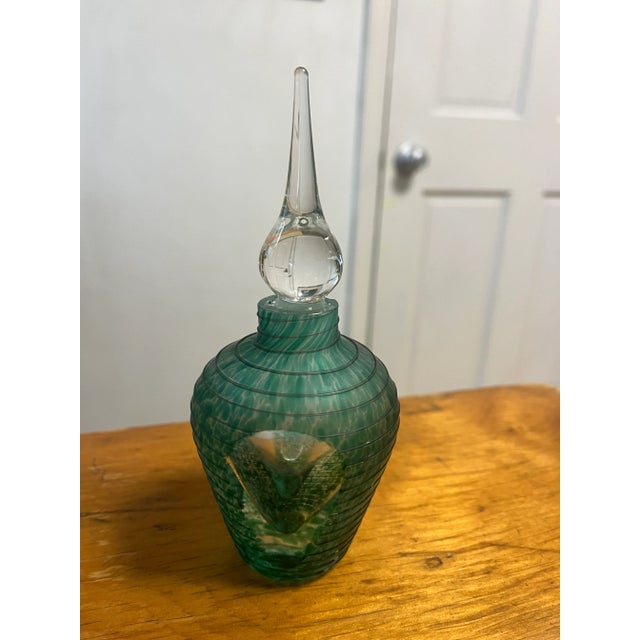 Vintage Multi Chamber Aqua Green Hand Blown Art Glass Perfume Bottle For Sale - Image 10 of 10