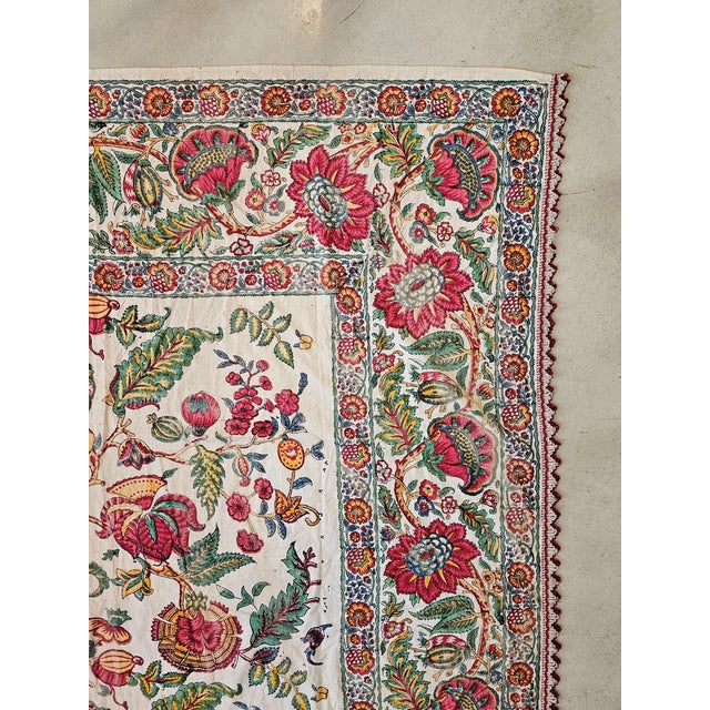 Large Antique Indian Export Chintz Panel in Hand-Block Printed Cotton, 19th Century, Set of 2 For Sale - Image 9 of 11