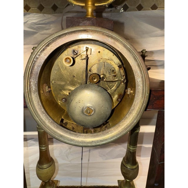 Early 19th Century French Bronze & Red Marble Portico Mantel Clock by Lucin a Paris For Sale - Image 12 of 12
