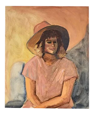 Tall Portrait Painting of a Woman in a Hat at Sunset, Clair Seglem