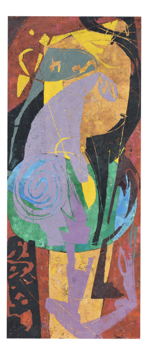 Emil Sorge, Emil Sorge, großes Gemälde (Malerei & Holzschnitt), 1988, farbstarke Abstraktion, Framed