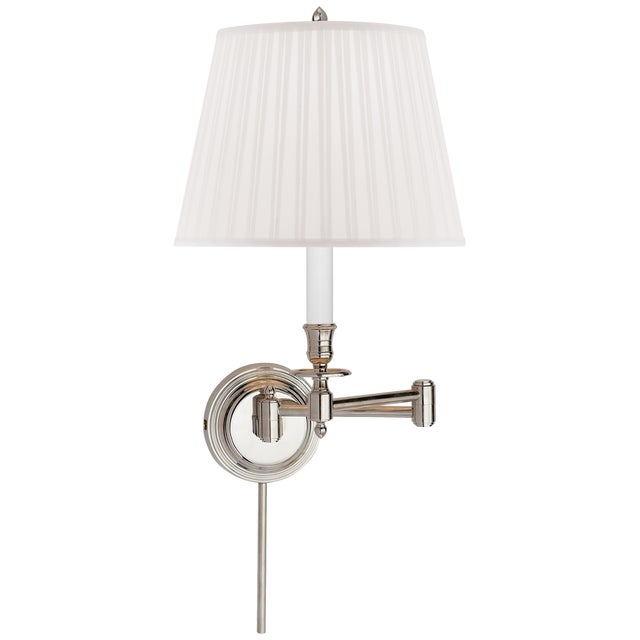 Candlestick Swing Arm in Polished Nickel with Silk Shade Height: 16" Extension: 19" Backplate: 5" Round Mounting: Portable...