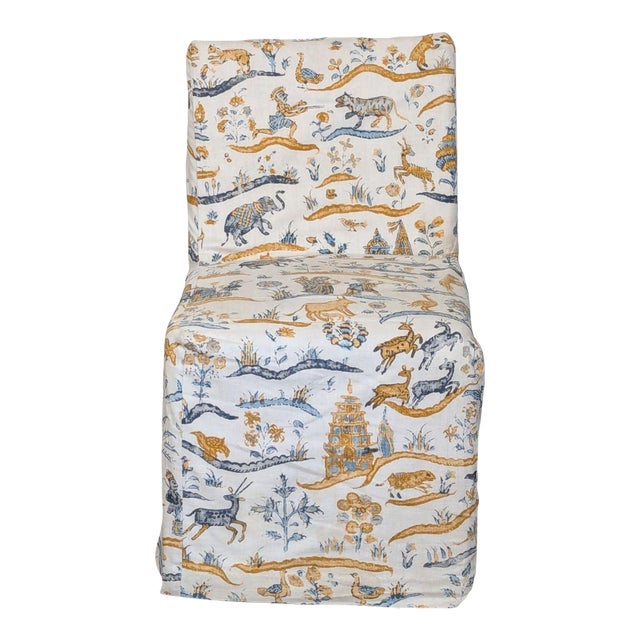 Restoration Hardware Slipcovered Chair With Animal & Nature Print For Sale