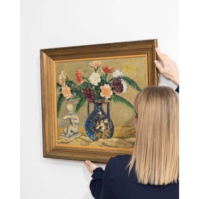 This 1940s painting from France is an oil on canvas. Its form follows honest, well-proportioned lines typical of well-made...