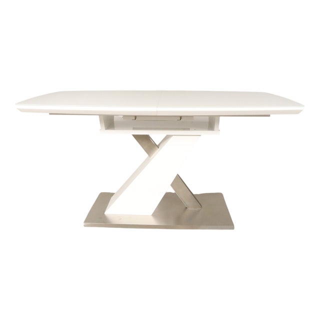 White Wooden Dining Table with Stainless Steel Details, 1980s For Sale