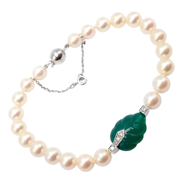 Mid 20th Century Cartier White Gold Pearl Diamond Chalcedony Patiala Bracelet For Sale
