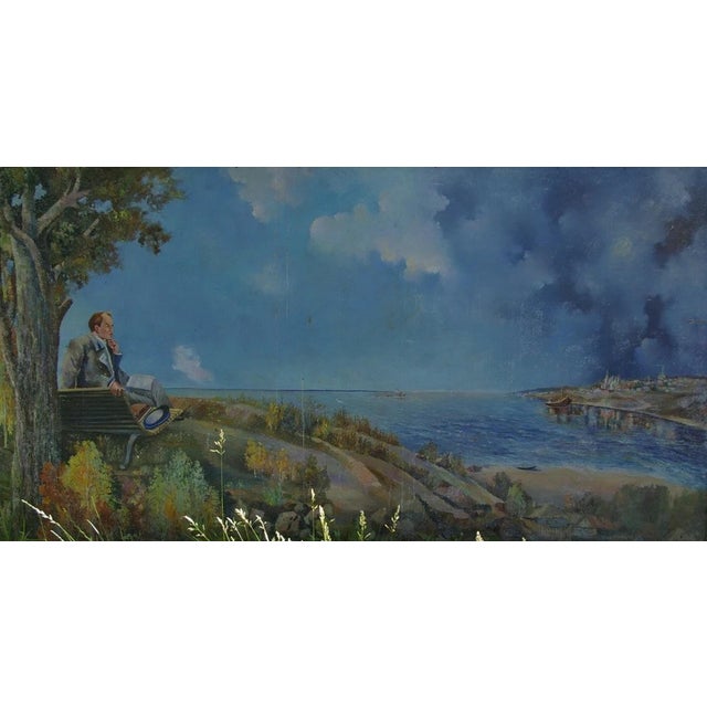 Original Ukrainian Oil Painting: Socialist Realism, Male Portrait on Hardboard 105-200 For Sale