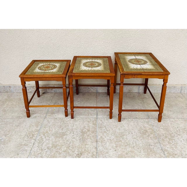 Danish Teak and Ceramic Nesting Tables, 1960s, Set of 3 For Sale - Image 9 of 11