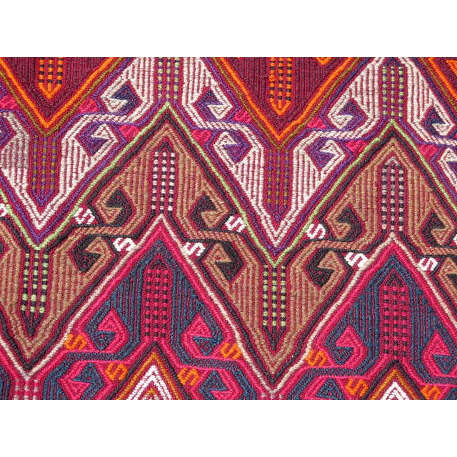 Maroon Mid 20th Century Mid 20th Century Maroon Red Herringbone Design Turkish Kilim Rug Tribal Area Rug For Sale - Image 8 of 10