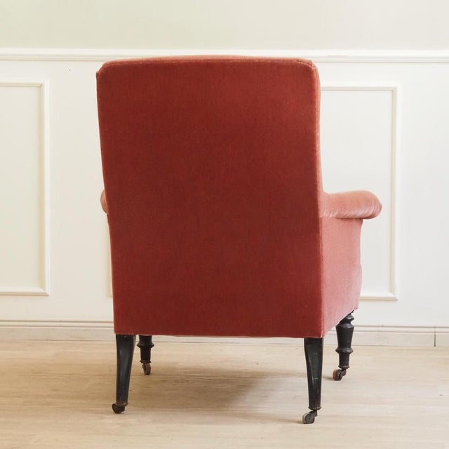 Antique Velvet Armchair with Turned Legs on Casters, 1880s For Sale - Image 12 of 14