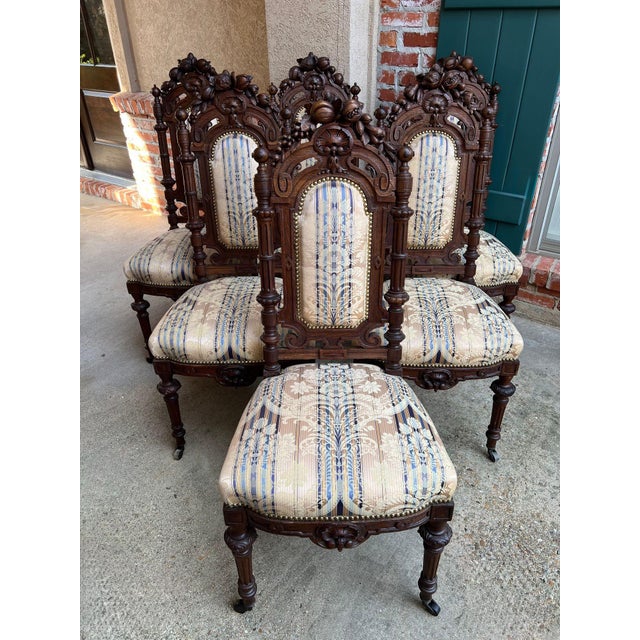 Set 6 Antique French Dining Chairs Renaissance Carved Oak Black Forest C1880 For Sale - Image 4 of 18