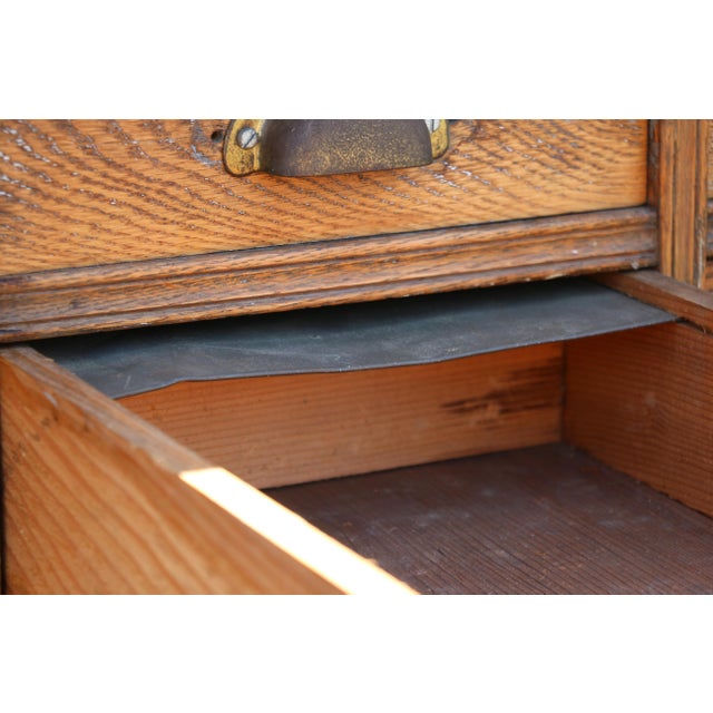 Antique 60-Drawer Solid Oak Apothecary Cabinet | Ventura County Workshop Cabinet For Sale - Image 9 of 18