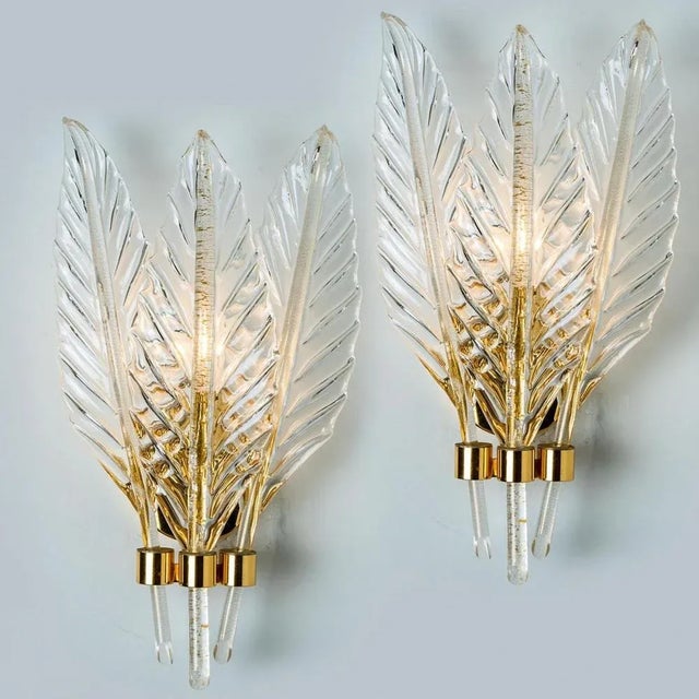 Glass Leaves Wall Sconces, 1970, Set of 2 For Sale - Image 10 of 18