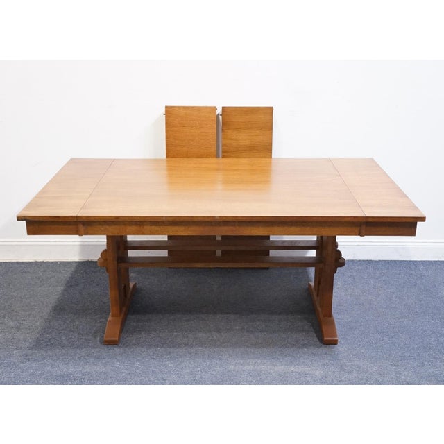 Bassett Furniture Mission Style Solid Oak 93" Trestle Dining Table 4033-0449 For Sale - Image 9 of 15