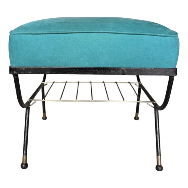 Mid-Century Modern Atomic Ottoman With Integrated Magazine Rack For Sale